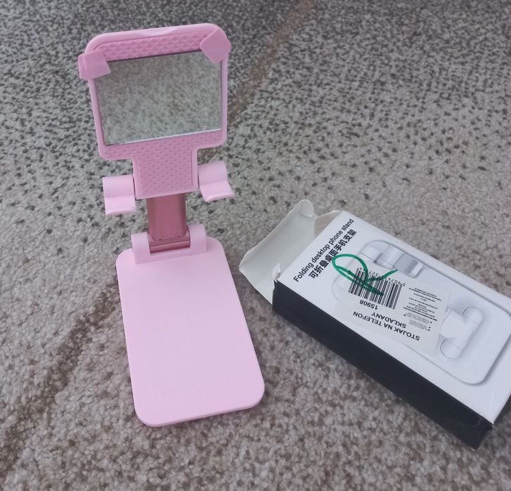 Stojak na telefon z lusterkiem różowy
