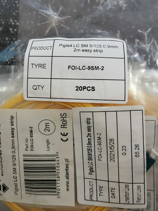Pigtail SM 1J 9/125 wtyk LC dł. 2 m EAS FOI-LC-9SM-2 ALANTEC Nowy