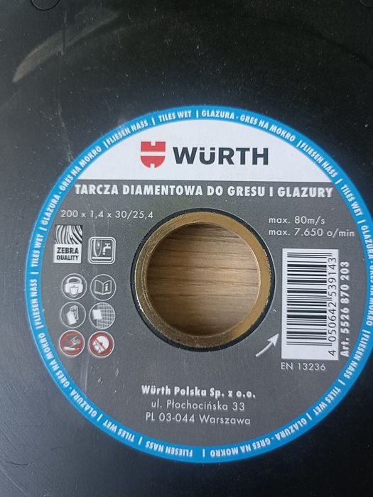 Tarcza diamentowa WURTH 200 GRES, GLAZURA