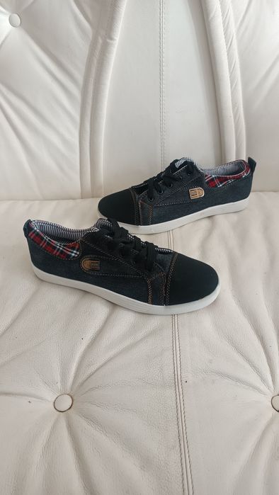Trampki Jeansowe Czarne Denim | Wstawka w Kratkę | Casual Rozmiar 41