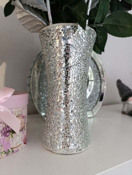 Wazon srebrny Glamour z lustrzanej mozaiki błyszczący nowy
