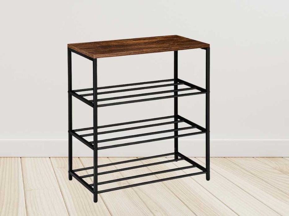 Szafka Stojak Organizer na Buty Metalowy 4 Poziomy Loft Postarzany Dąb