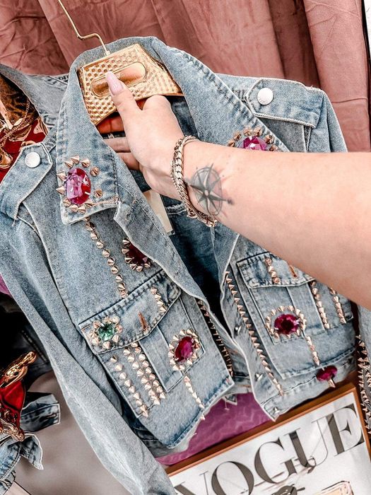Nowa cudna katana jeansowa kamienie dżety ćwieki rozm M hit kolory