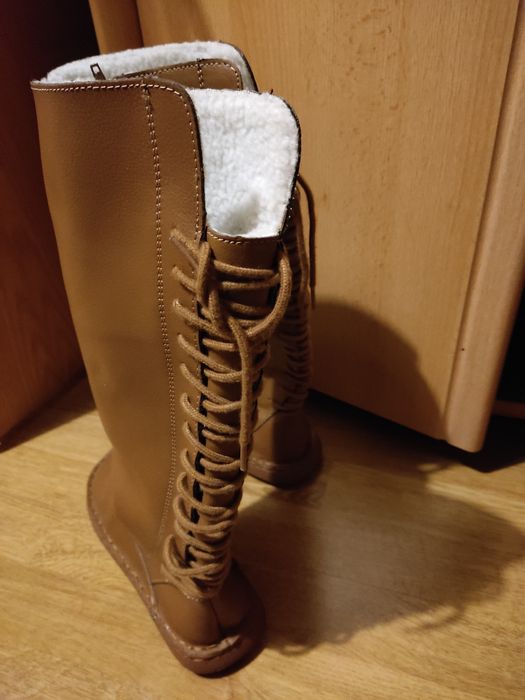 Buty damskie Kozaki brąz ocieplane 38