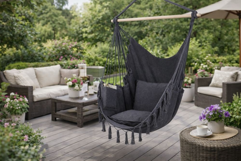 Fotel wiszący brazylijski hamak + 2 poduszki hustawka boho ogrod taras