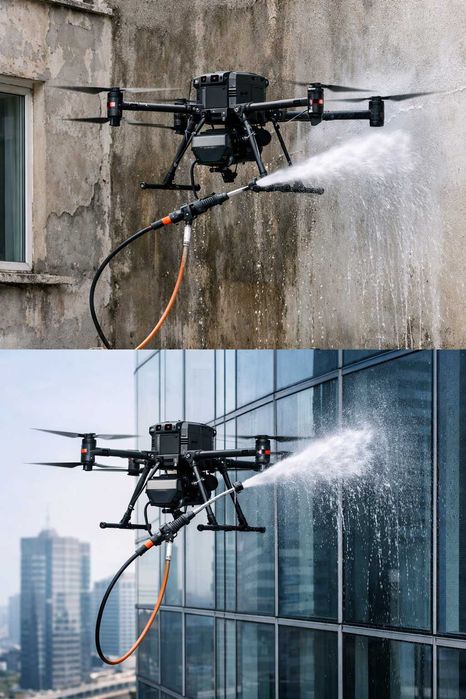 Mycie OKIEN czyszczenie fasad budynków dachów paneli fotowoltaicznych dronem WARSZAWA i okolice