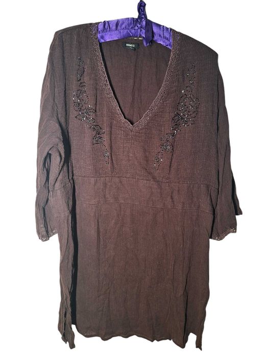 Tunika czekoladowa H&M boho koraliki r.48