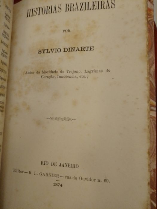 Histórias Brazileiras-Sylvio Dinarte-1 edicao-B.L.Garnier-1874-70E-Peça Antiga 5E Desde 2E