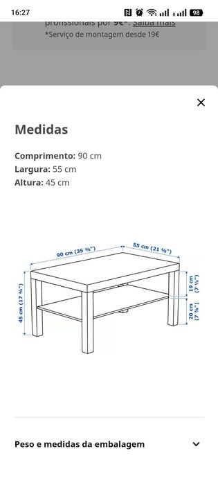 Mesa de centro, preto, 90x55 cm
