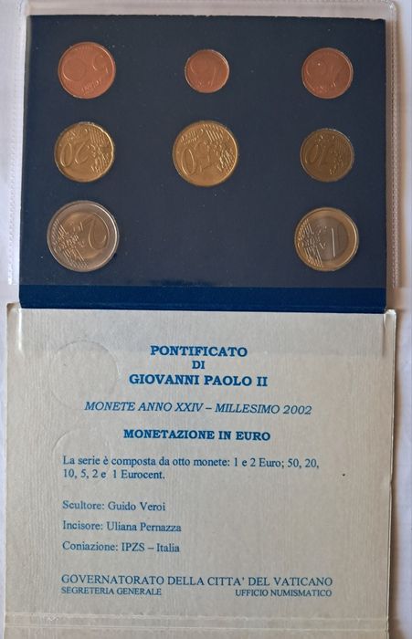 Set Moedas Euro Vaticano  -  Ano 2002 - BNC