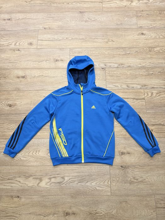 Niebieska żółta oryginalna rozpinana bluza z kapturem 146/152 Adidas