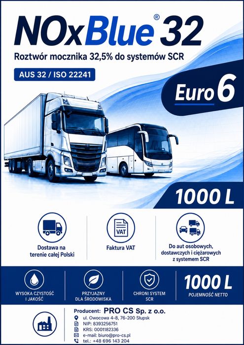 Płyn do SCR AUS 32 1000L IBC NOxBlue 32 Euro 6 — jak AdBlue, dostawa FV