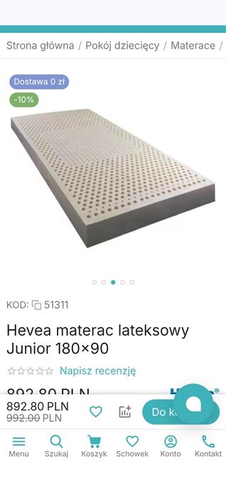 Materac lateksowy 90x180