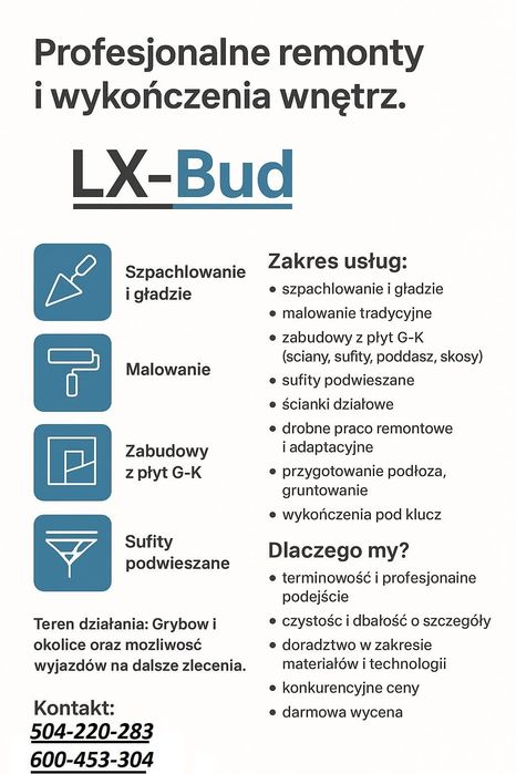 LX-Bud – wykończenia wnętrz | Grybów i okolice