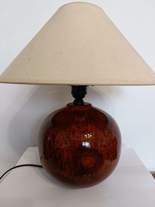Lampa Vintage stołowa z brązową ceramiczną podstawą