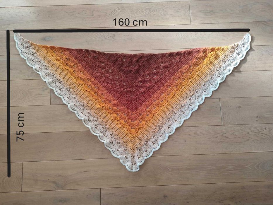 Rękodzieło, chusta ręcznie robiona, brązowo pomarańczowa