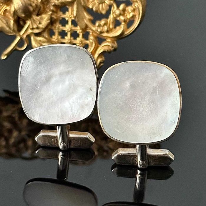 Złote spinki z macicą perłową, pozłacany 24 karatowym złotem