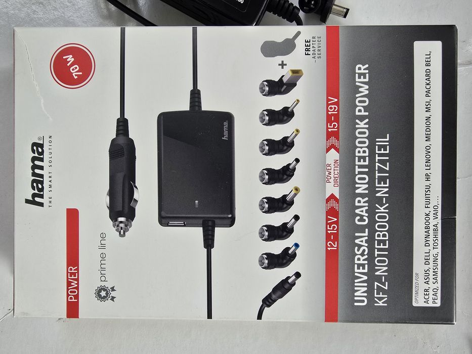 Samochodowa ładowarka do laptopa Hama, zasilacz 70W uniwersalny