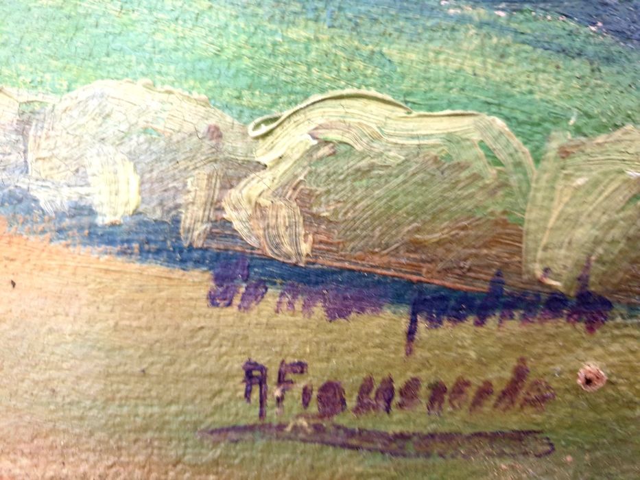A. Figueiredo - paisagem campestre - antiga pintura em óleo sobre tela