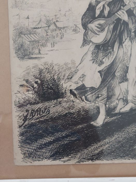 Excelente desenho emoldurado pintura assinado