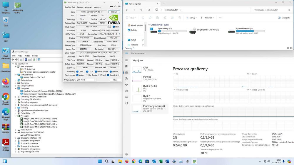 Komputer HP Compaq 8200 Elite CMT, i5, 8/500 GB, GTX 750 Ti, do grania
