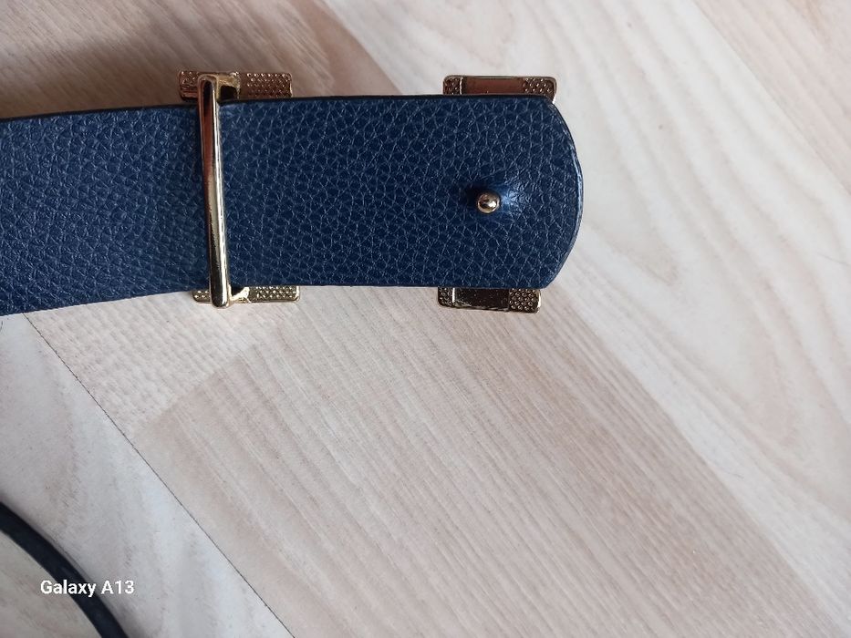 Hermes czarny pas złota klamra 108cm