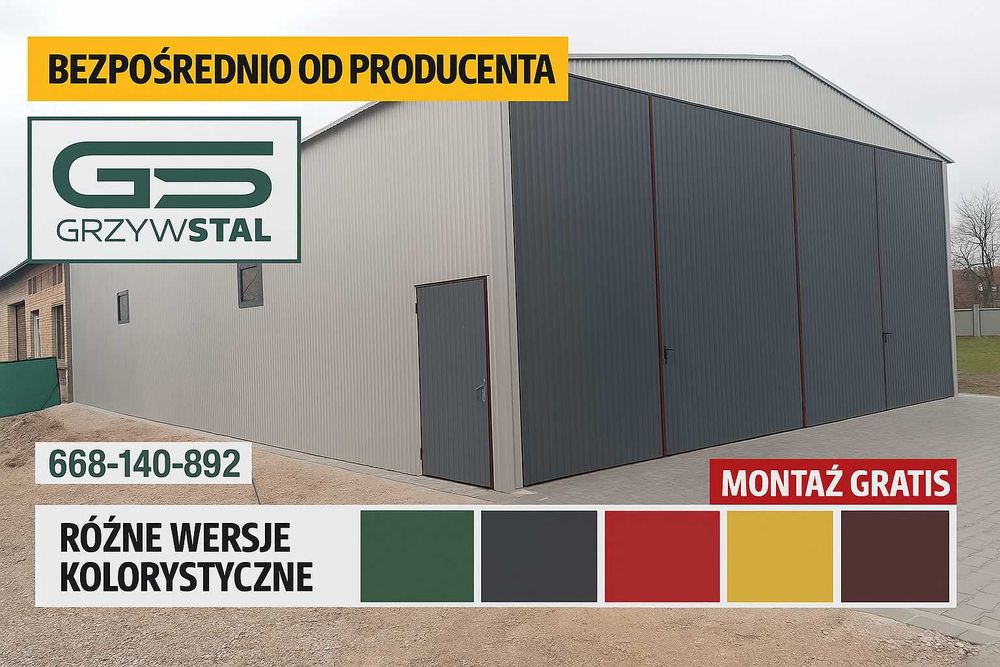 Garaż Blaszany - HALA - Magazyn Rolniczy na Maszyny WIATA  – GRZYWSTAL
