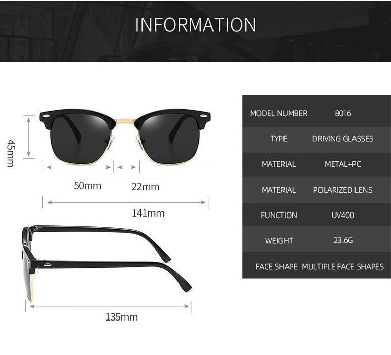 Óculos de Sol Proteção UV estilo Clássico Sunglasses Polarized