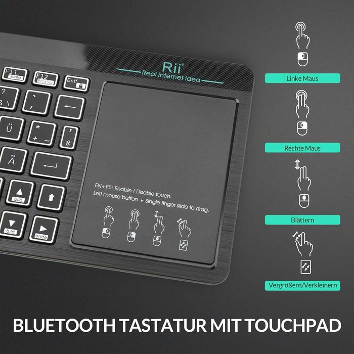 Klawiatura Bluetooth z touchpadem (Bluetooth 5.0 + 2.4G Wireless)