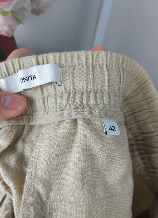 Lniane spodnie bezowe chinosy cygaretki 100% len linen materiałowe XL