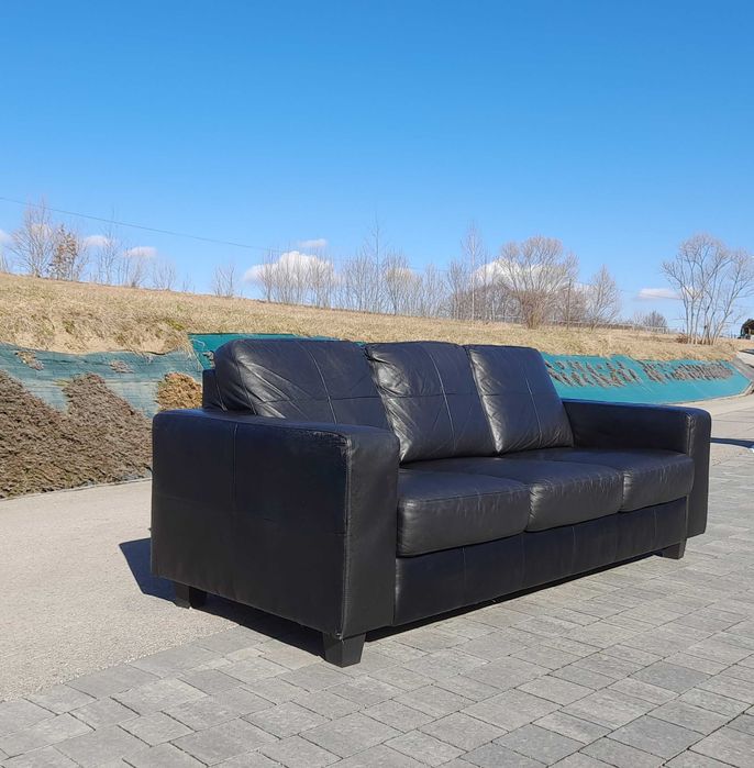 Fotel trzyosobowy sofa czarna skóra naturalna