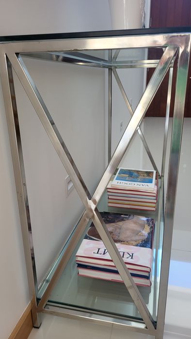 Consola de vidro e inox