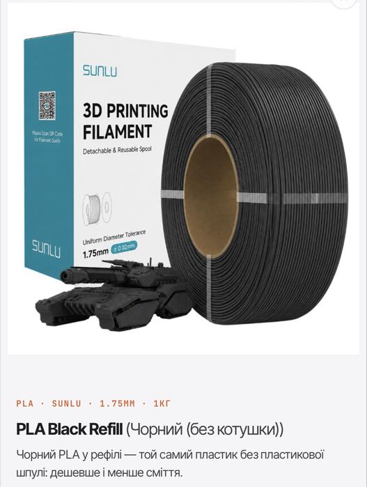 Оригінал. SANLU  PLA /Petg  Refill (без котушки)