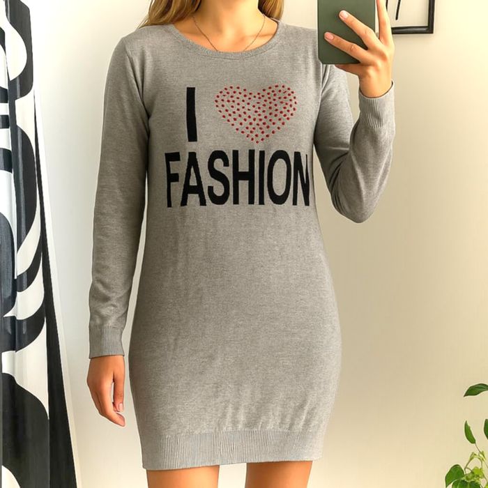 Długi sweterek F&F 44 XXL oversize szary sukienka sweterkowa cekiny