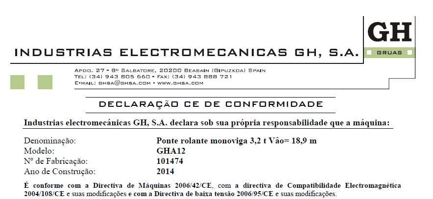 Ponte Rolante GH Monoviga 3,2 Toneladas | Vão 18,9 m