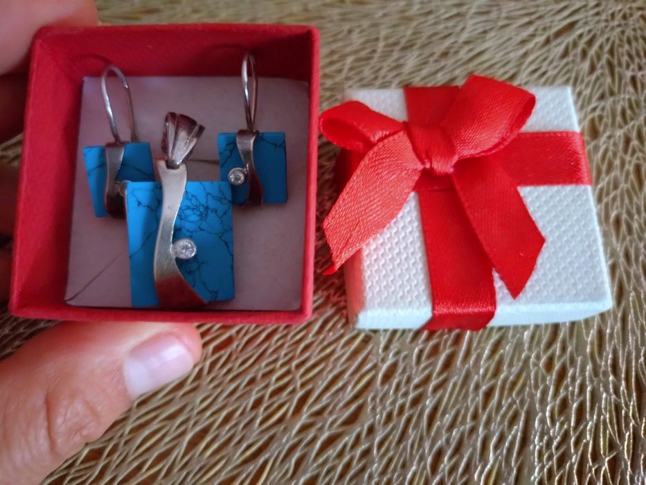 Srebrny komplet z kamieniem turkusem