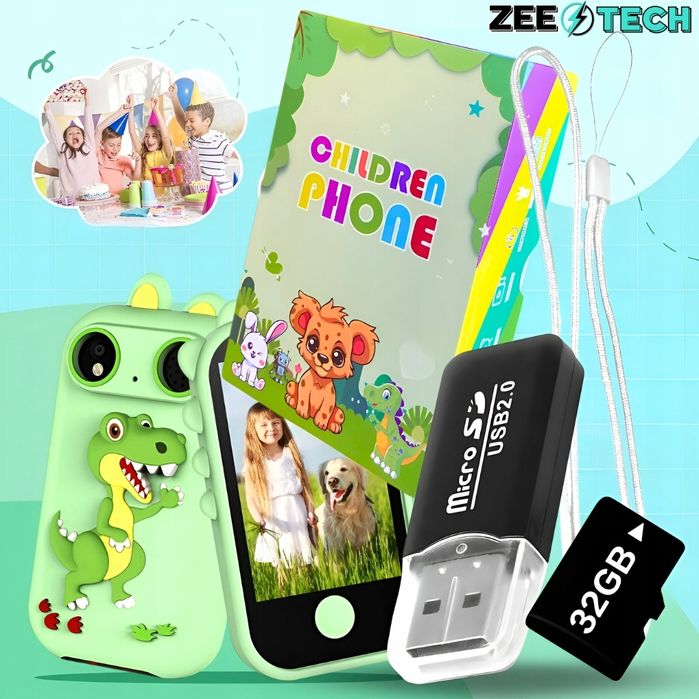 Telefon Dla Dzieci Zabawkowy Aparat Cyfrowy Edukacyjny Kamera + Karta