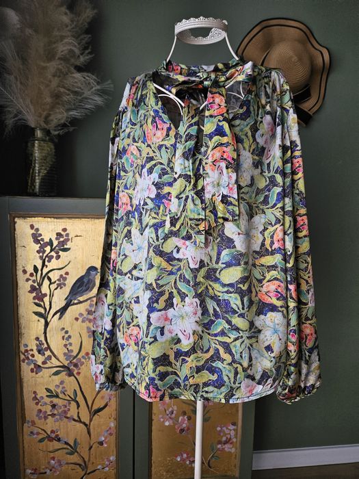 Bluzka Medicine damska XL wiskoza kwiaty wiązanie pod szyją boho flora