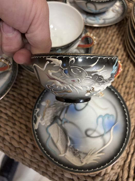 Serviço de Chá Japonês Dragonware Moriage - Casca de Ovo c/ Litofania