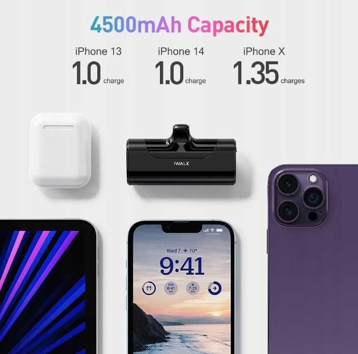 iWALK Mini Power Bank 4500mAh Czarny do Iphone złącze Lightning