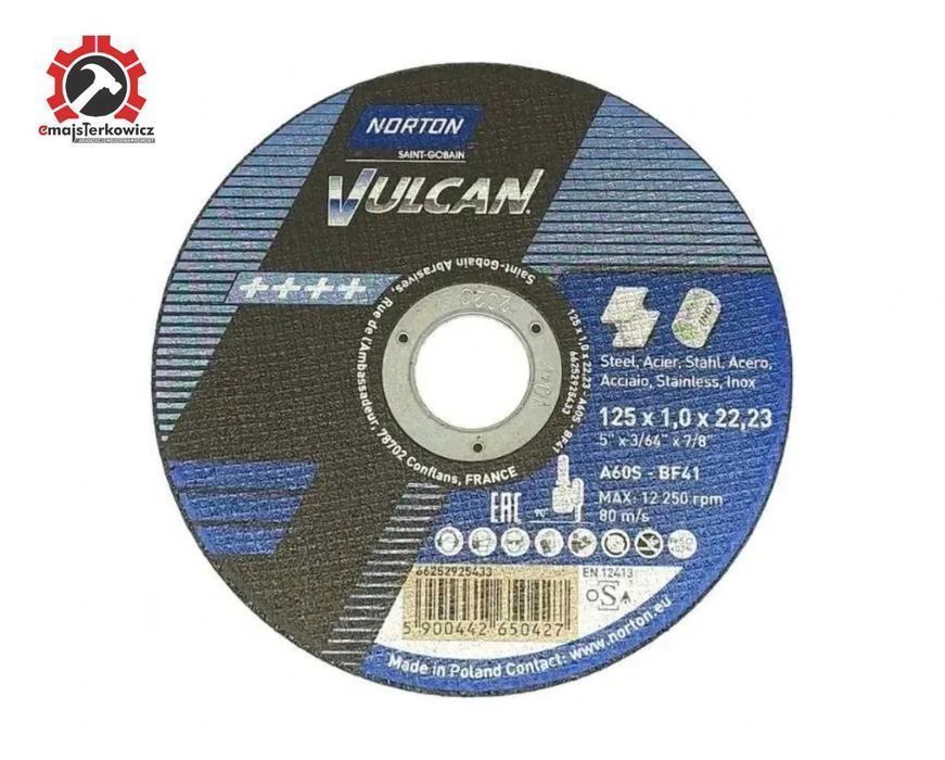Tarcza do cięcia metalu, INOX 125x1x22,23mm Norton Vulcan 100 szt. + 10 szt. Gratis