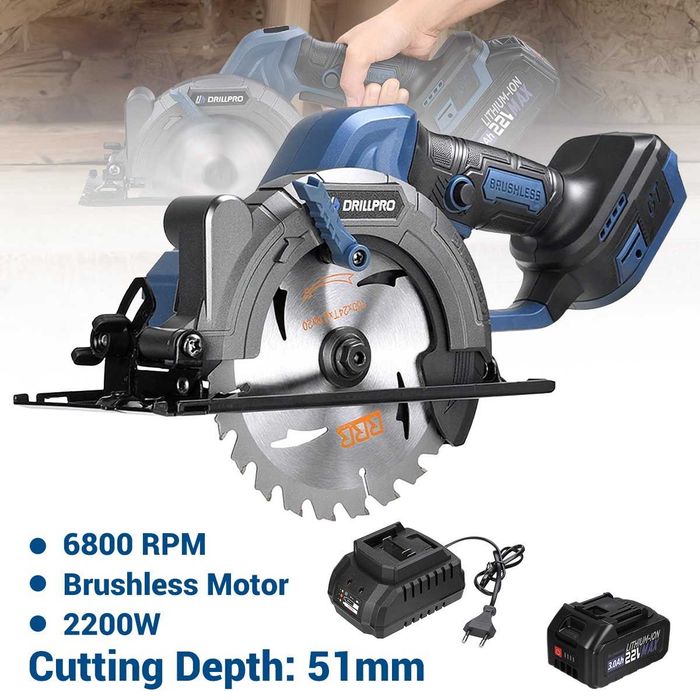 Serra Circular Profissional DrillPro | 2200w | Brushless | Sem fio