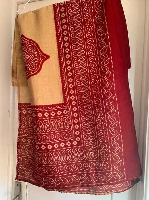 Conjunto indiano Vestido, Lenço Bordeaux e Bege 36