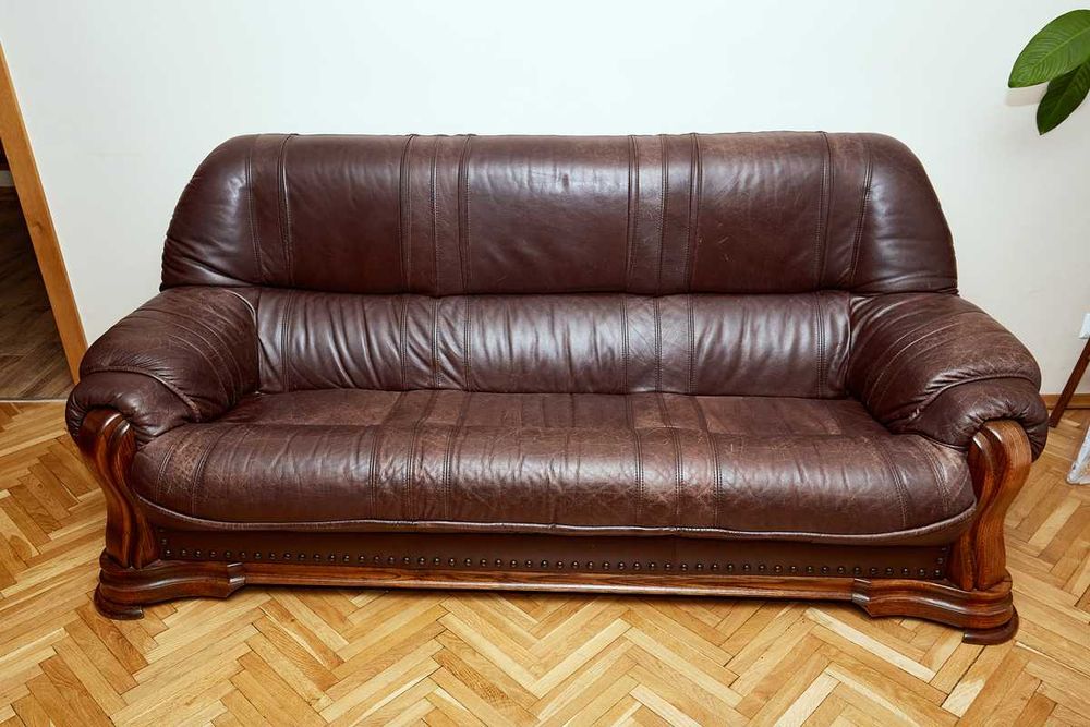 Komplet wypoczynkowy stylizowany kanapa + 2 fotele skóra