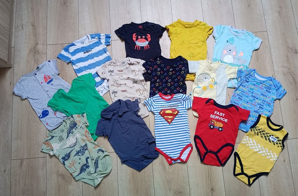 Paka ubrań chłopięcych r. 74, ZESTAW body, spodnie, bluzy.