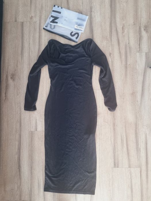 Shein nowa czarna długa sukienka dzianinowa S