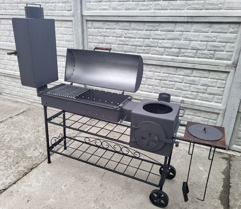 5 мм! Мангал Коптильня з пічкою ( піч буржуйка) під Казан