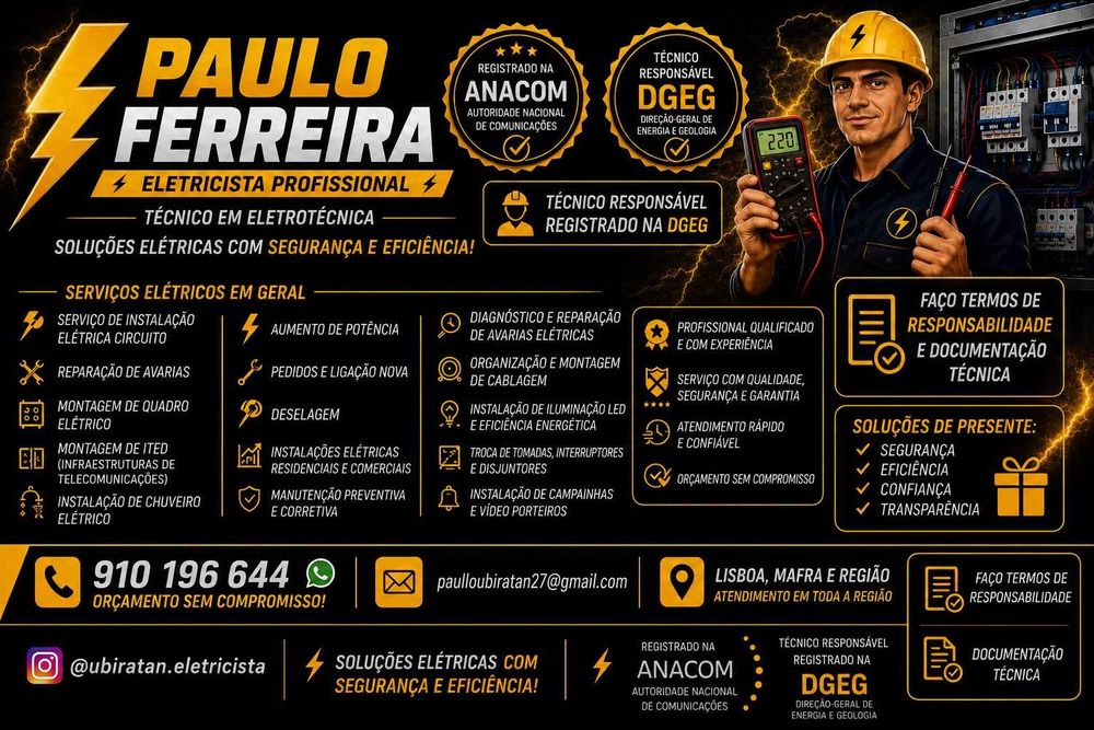 Eletricista CERTIFICADO - Orçamento grátis
