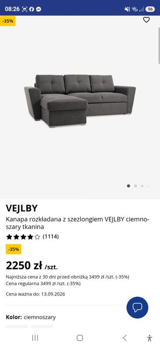 SPRZEDAM Kanapa rogówka 3miejscowa JYSK VEJLBY