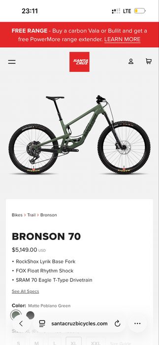 Велосипед Santa Cruz Bronson L-Xl 2026 29/27.5